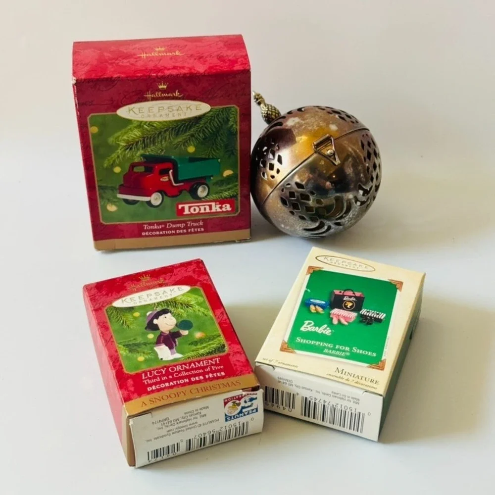 Lot Of 4 Merry Tonka Lucy Barbie Lenox Hallmark VTG 90s Christmas‎ Ornaments